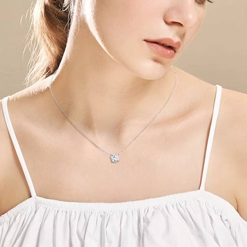 Original 925 Silver Chains Solitaire Drop Necklaces Bridal Fine Jewelry 1CT 2CT 3CT Moissanite Pendant Necklace for Women