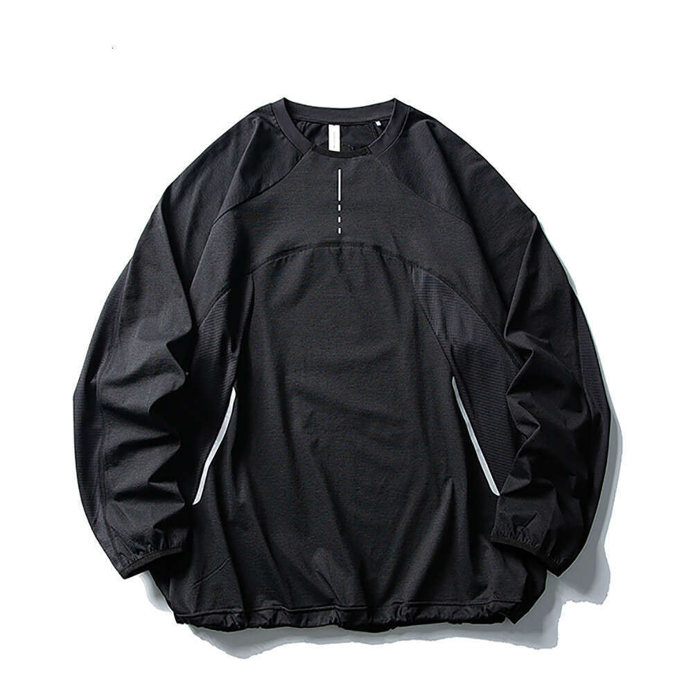 Mountain Style Outdoor Sports Loose Long Sleeve T-Shirt for Men, European and American Trendy Brand, Color Block Patchwork, Drawstring Hem Top