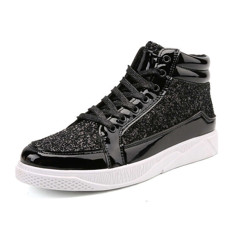 Large leather size 38-48, shiny and personalized Martin boots, men's casual board shoes, high top stage silver boots