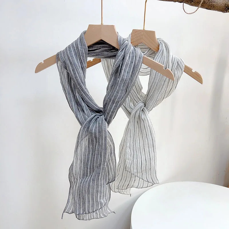 Spring And Summer Thin Linen Scarf Slender And Narrow Strip Breathable Neck Protection Scarf Womens Lenghten Shawl 250403