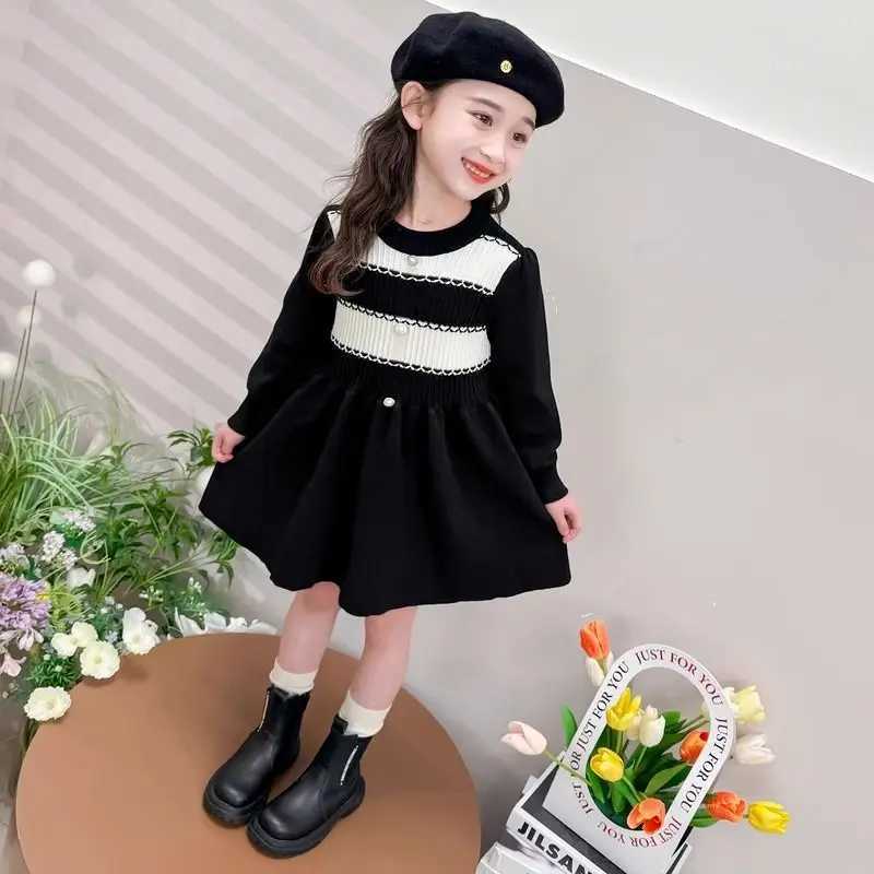 2025 New Korean Style Girls Knit Dress for Baby Girl Childrens Long Sleeve Spring Autumn Trendy Dress C251105