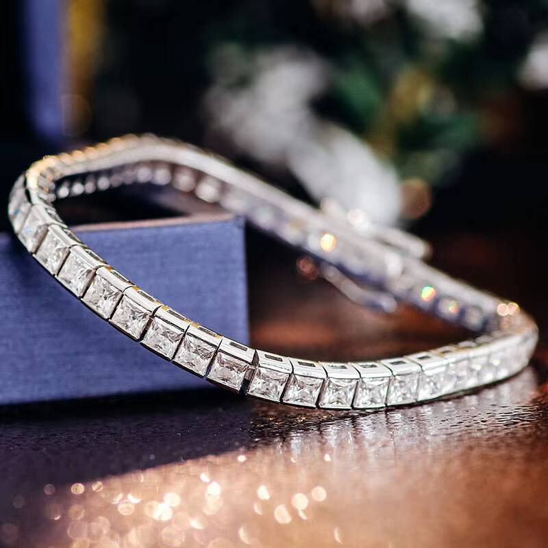 New Princess Cut Moissanite Bracelet Silver 10k 14k 18k Gold Tennis Bracelet Chain Factory Custom Jewelry