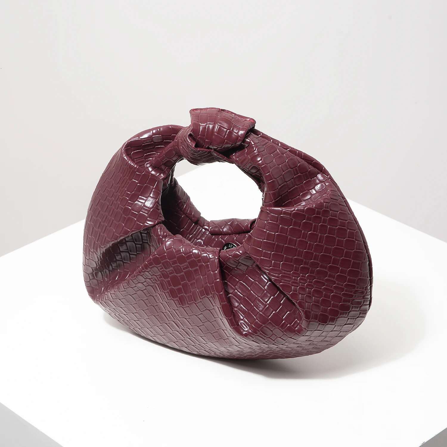 Retro Artificial Leather Woven Pattern Handbag, Knotted Decorative Crescent Pleated Cloud Bag, Women's Party Dress, Bury Wallet, Elegant Evening 