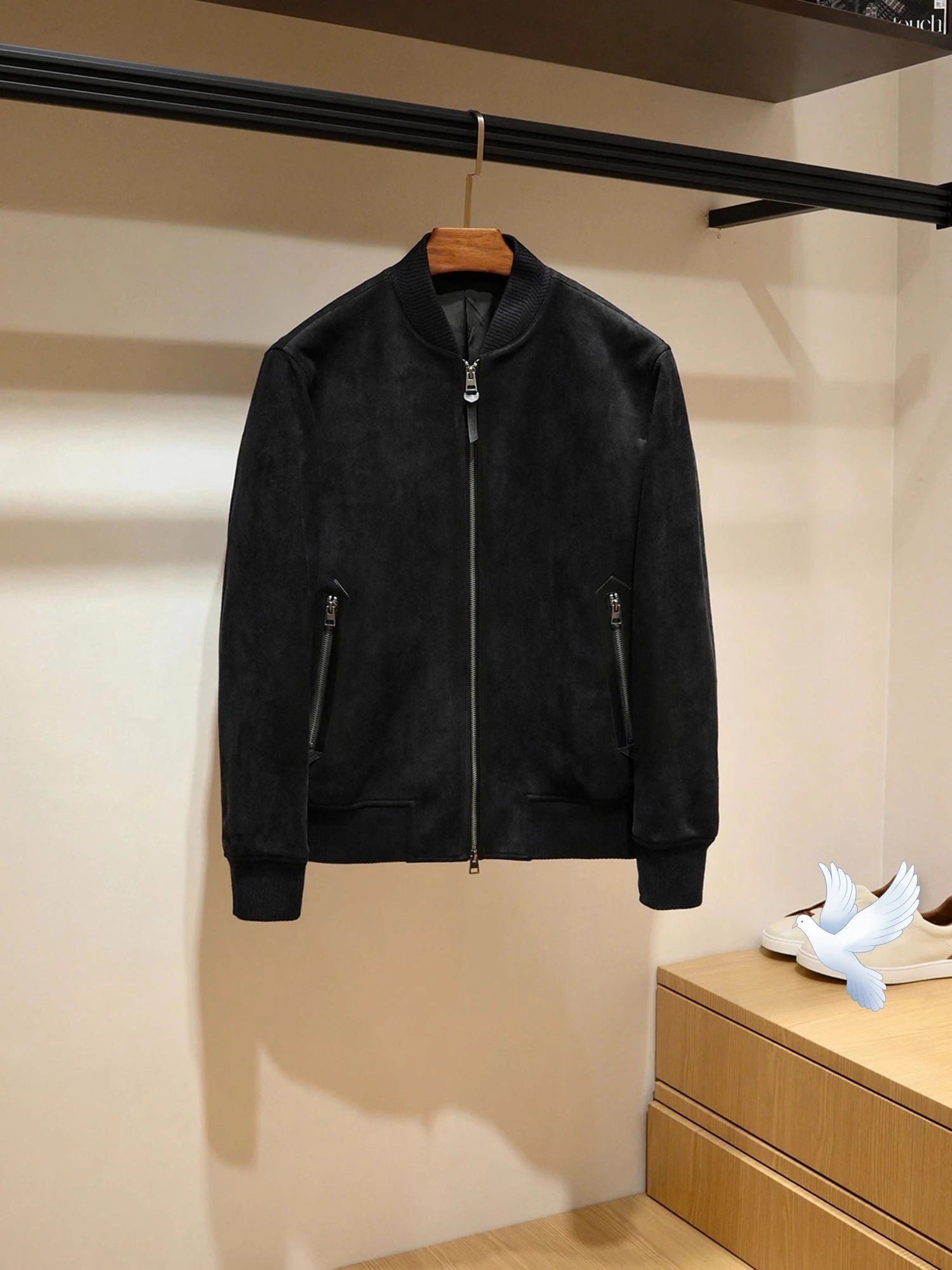 Italian Gentleman High Density Suede Baseball Collar Jacket Elastic Composite Autumn Winter Fashion Mens Coat 251105