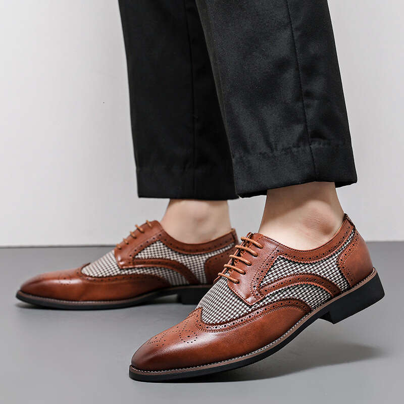 Large men's British style contrasting Blok 2024 Spring and Autumn new patchwork trendy leather shoes