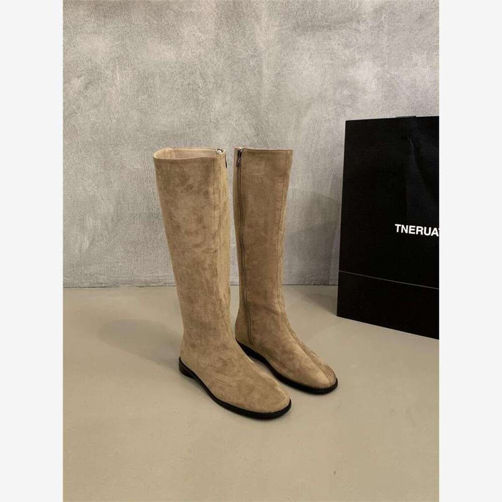 Trendy Korean Style Versatile Flat Round Toe High for Women Over-the-Knee Single Melad Slim Long Tube Designer Shoe Riding Boots