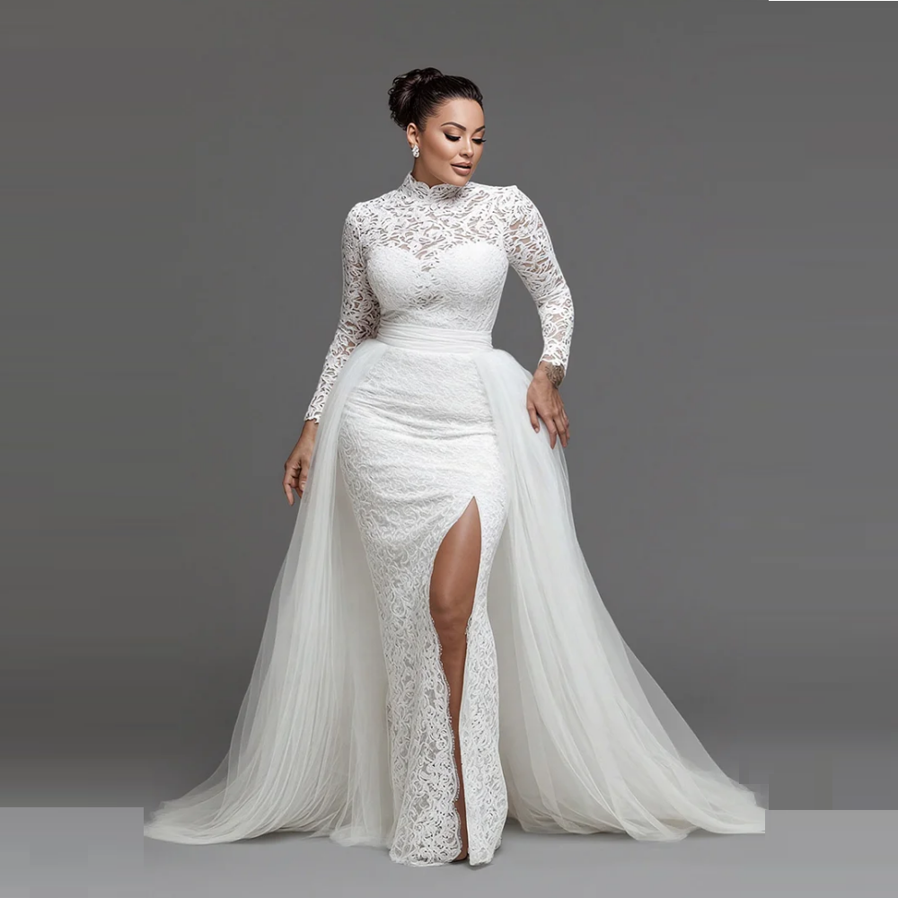 Exquisite Wedding Dresses For Women Mermaid Lace Appliques High Neck Bridal Dress Full Sleeves Vestidos De Novia Customized 2025 02