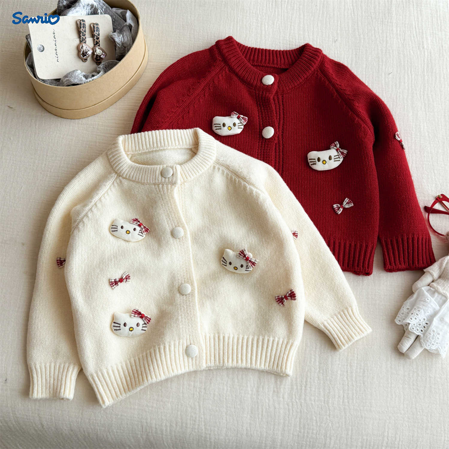 Sanrio Girls Cardigan 25 Autumn Winter New 3D KT Cat Sweatshirt Girls Knitted Cardigan Girls Jacket Trendy Style H251105