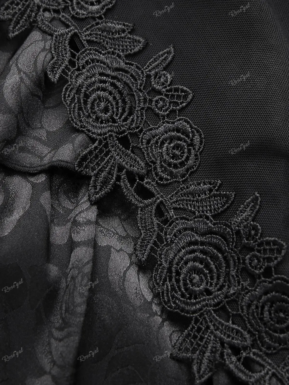 Rose Gothic Womens Ski Black Punk Flower Decal Mesh Lace Covered Jacquard Layered Ruffle Asymmetric Skiing Clothing 250324