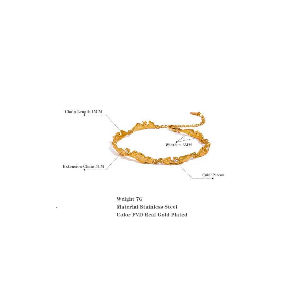 Yhpup New Design Metal Rock Texture Stainless Steel Gold Color Plated Statement Chain Bangle Bracelet Vintage Fashion JewelryXJ251105