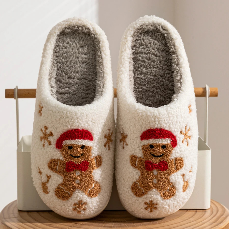 Christmas Gingerbread Man Women Winter Plush Soft Sole Cute Slippers Indoor Warm Soft Sole Exquisite Comfy Bedroom Shoes 251031