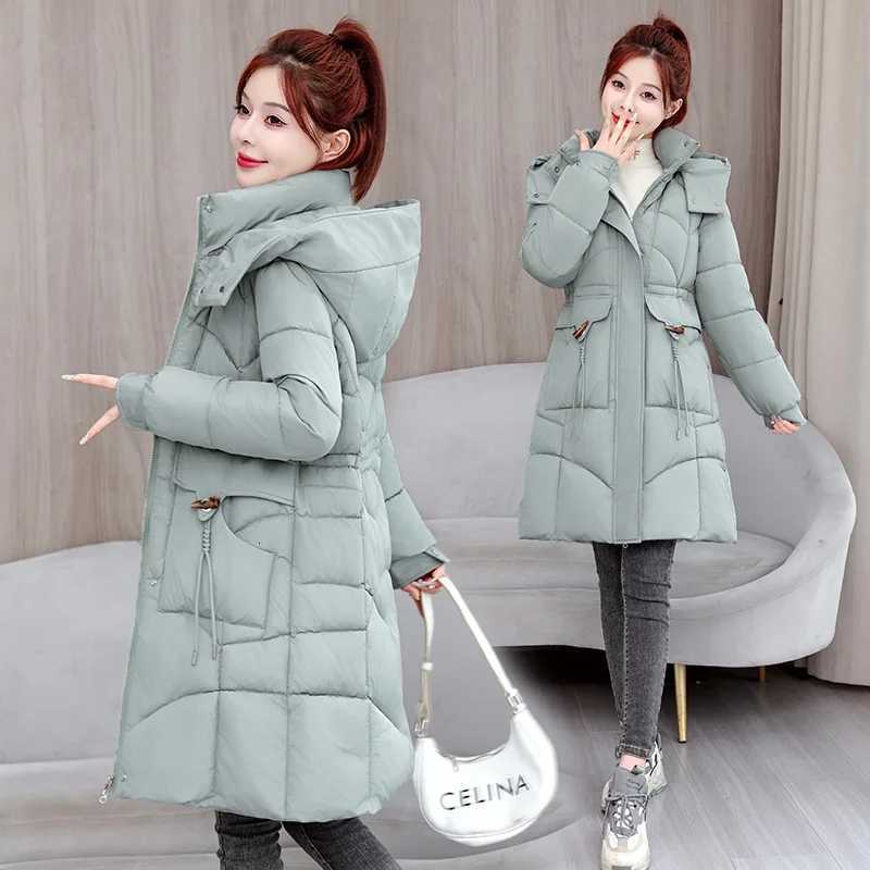 Autumn and Winter Coat Women Korean Version Mid-length Down and Cotton Jacket Fashion Stylish Thicken Keep Warm Waist-cinchingT251105