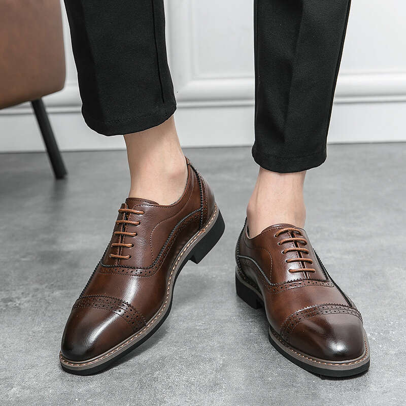 Large carved formal 38-46 new British Block men's three piece leather shoes