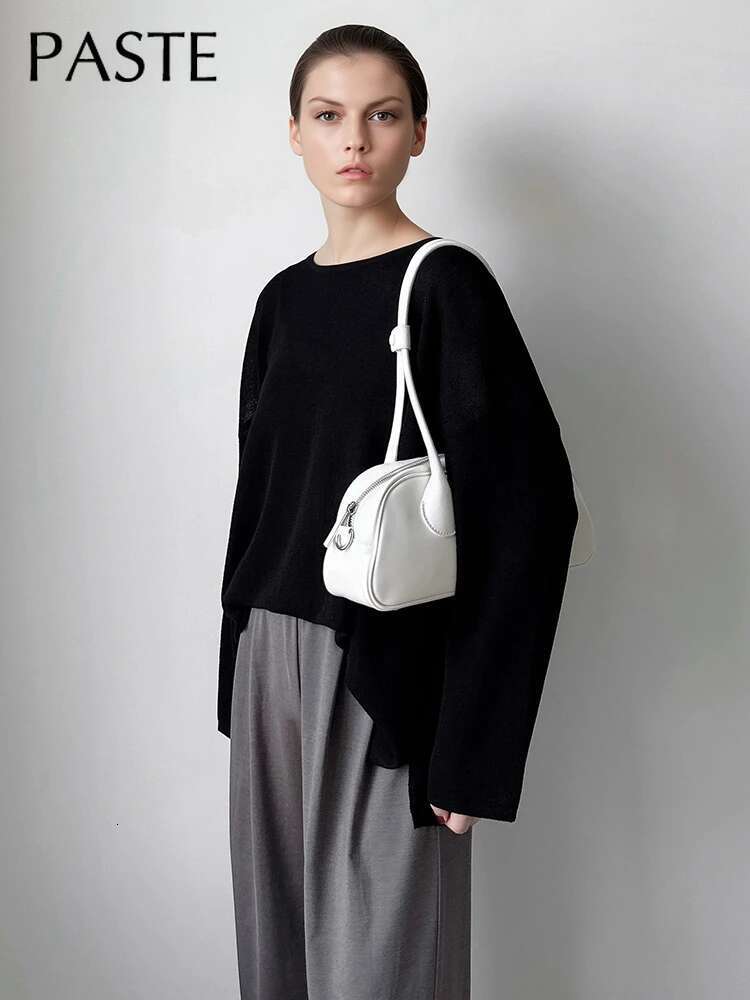 Ins Popular Long Handle Design Bowg Boston Tote White Sier Color Women Armpit Shoulder Bag Cow Leather Handbag