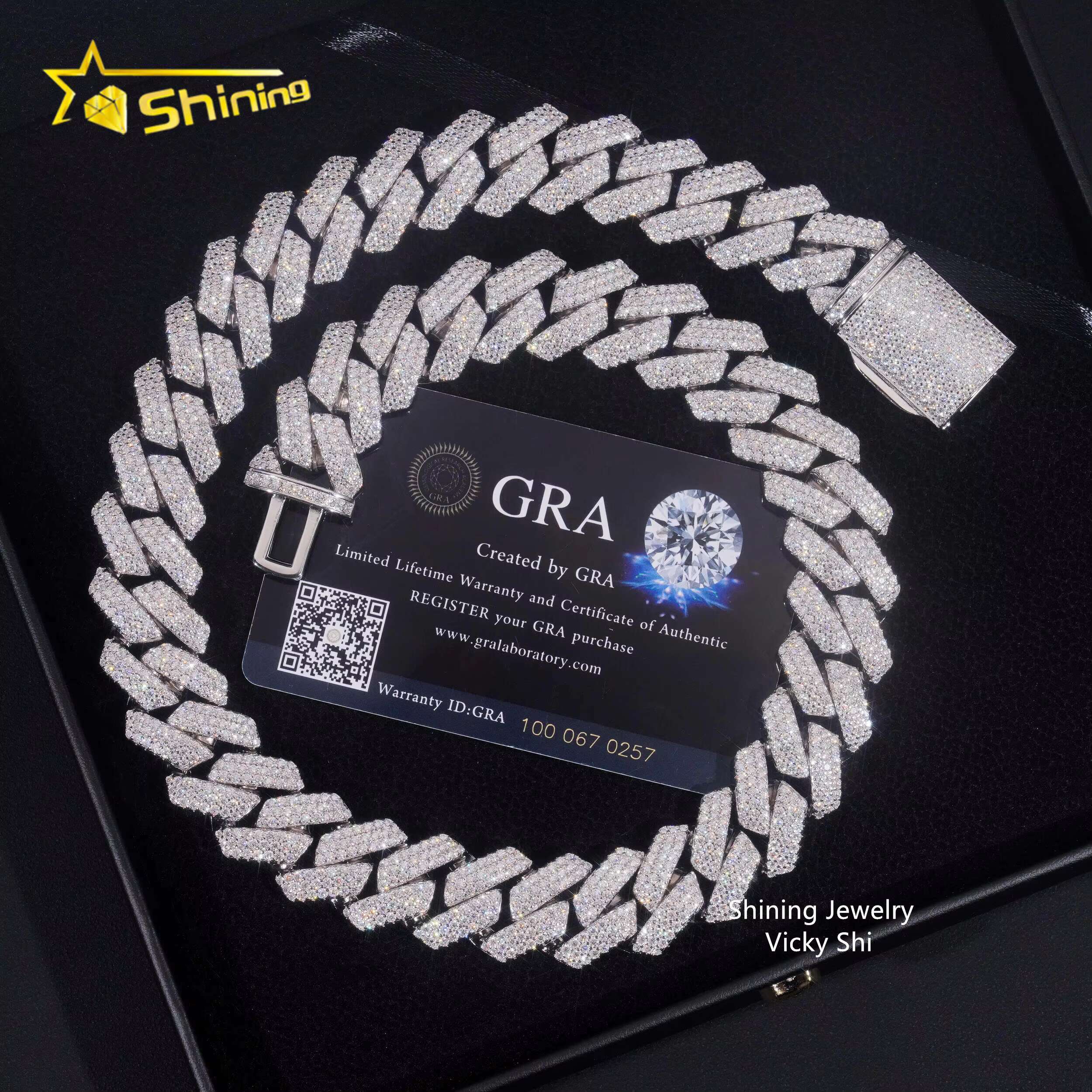 Fine Jewelry 925 Silver 18MM Width Iced Out Moissanite Cuban Link Chain Custom Rapper Hip Hop Cuban Link Bracelet Necklace