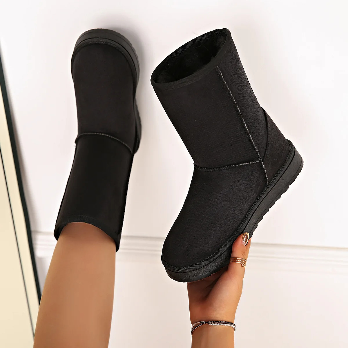 Mid Calf Snow Boots Women Waterproof Warm Platform Boots Large Size 44 Winter Slip On Flat Casual Woman Booties fashion 251105