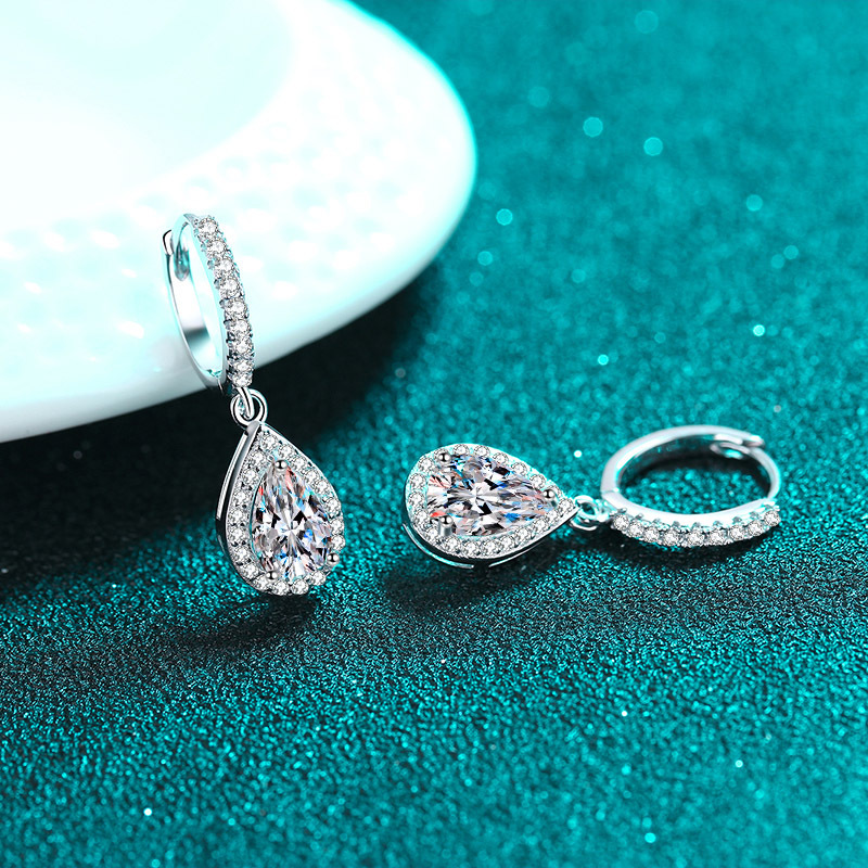 TaiYang Elegant S925 Moissanite Earrings for Women, Luxurious 925 Sterling Silver D VVS1 Wedding Engagement Waterdorp Diamond Earring Jewelry Gift