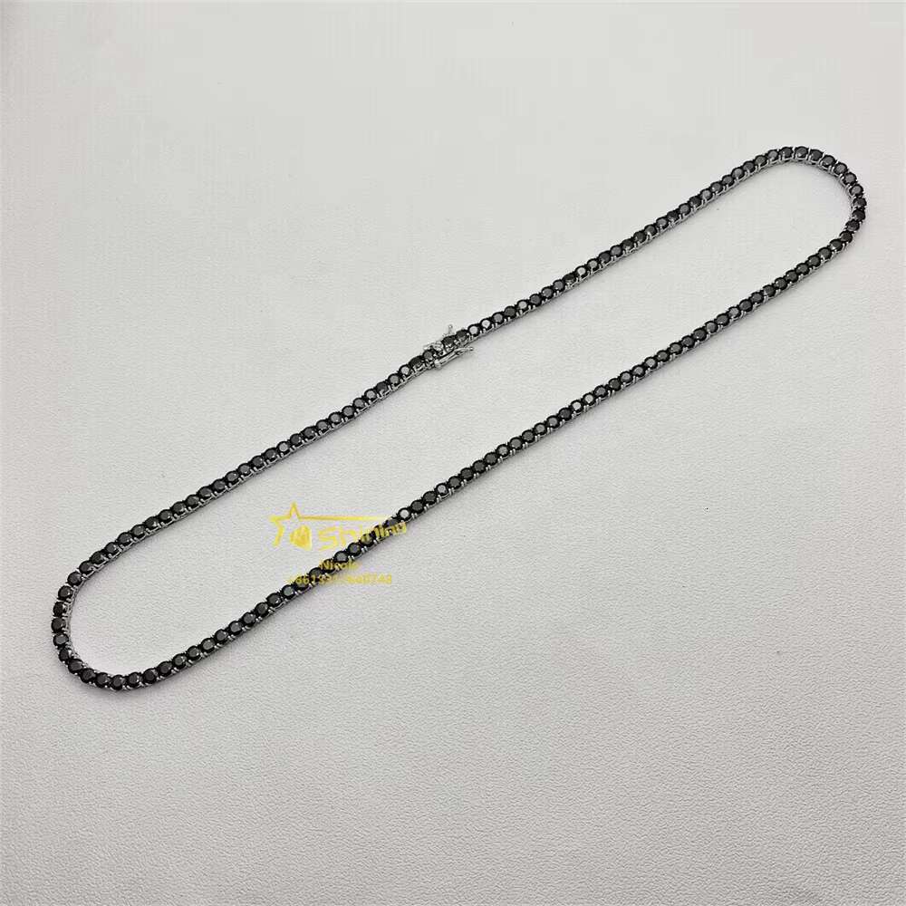 Pass Dia Tester Gra Certificate Sterling Sier Hip Hop Necklace 3mm 4mm Black Moissanite Tennis Chain