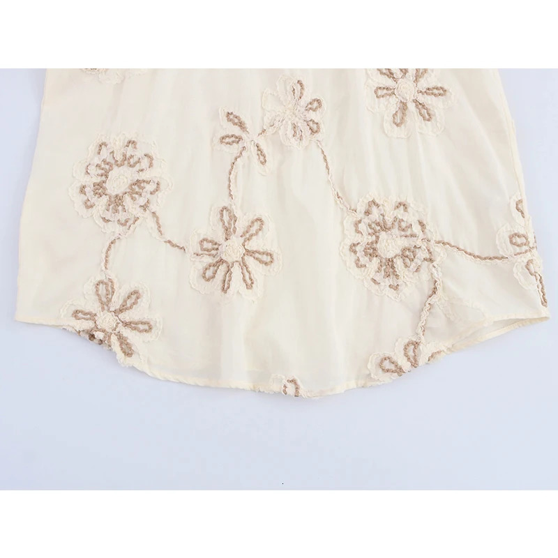 YENKYE Womens Spring Flower Embroidered Shirt Long Sleeve V-neck Casual Loose Top Street Clothing Blusas Mujer 250402