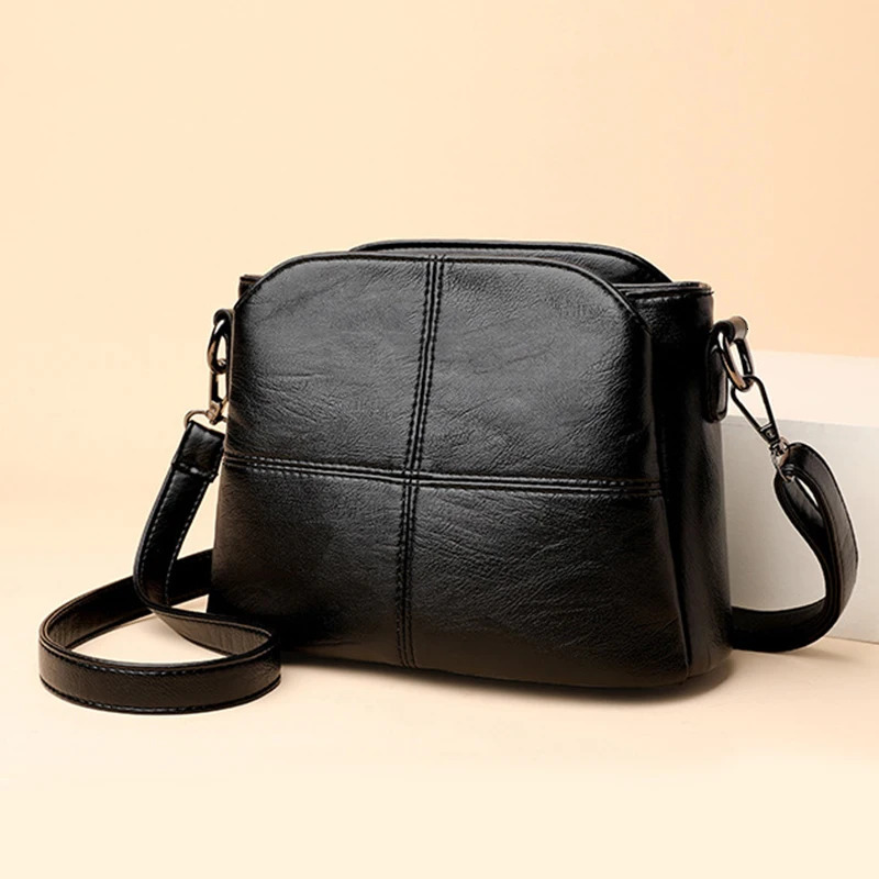 Vintage Womens Soft PU Leather Shoulder Bag Square Solid Color Crossbody Middle Aged Female Large Lady Messenger Bags 251030