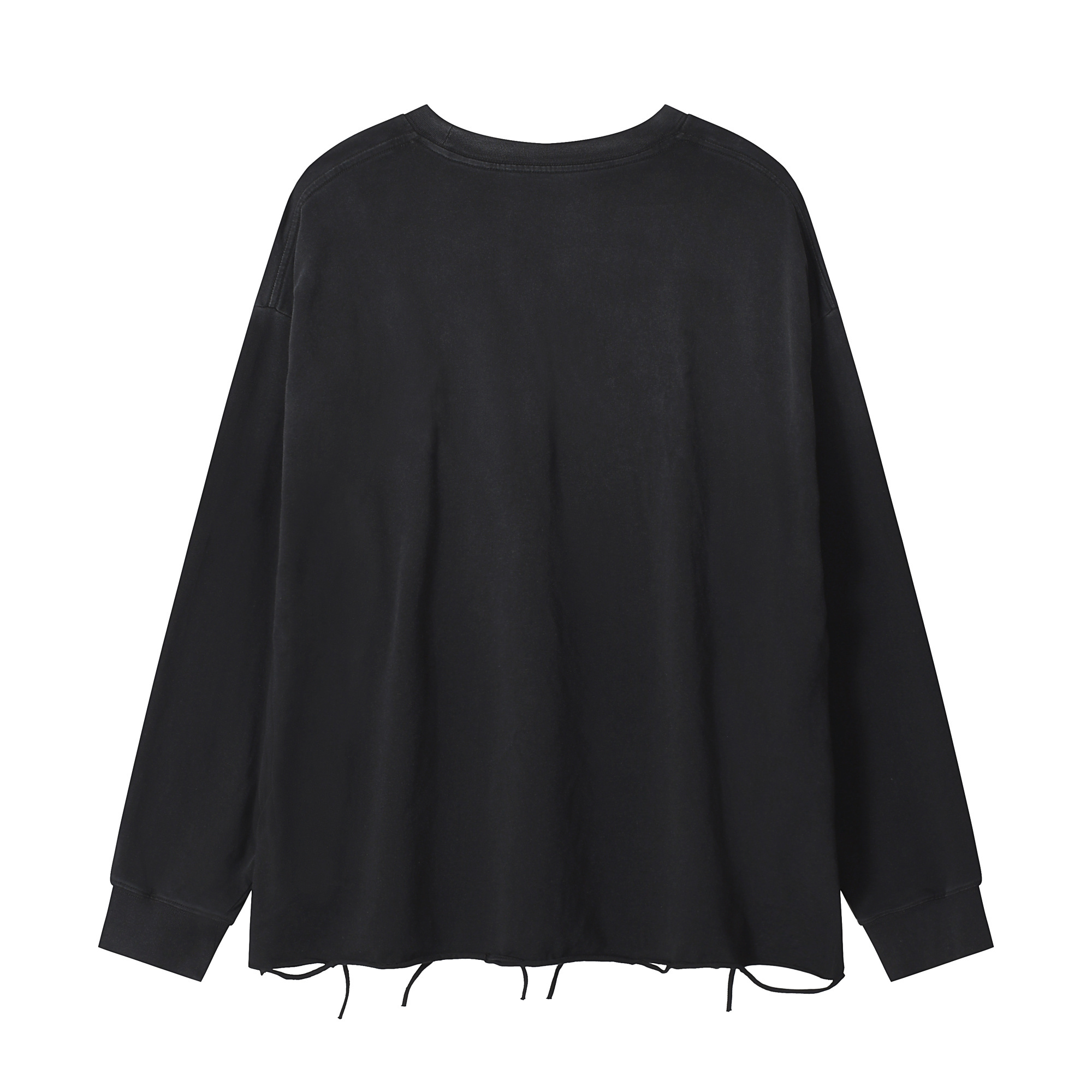 BLNCG Unisex Solid Color Long Sleeve T-Shirt, Distressed Design, Loose Retro Street Style, Oversize Fit, 100% Cotton Vintage Casual Top-KFGP-303