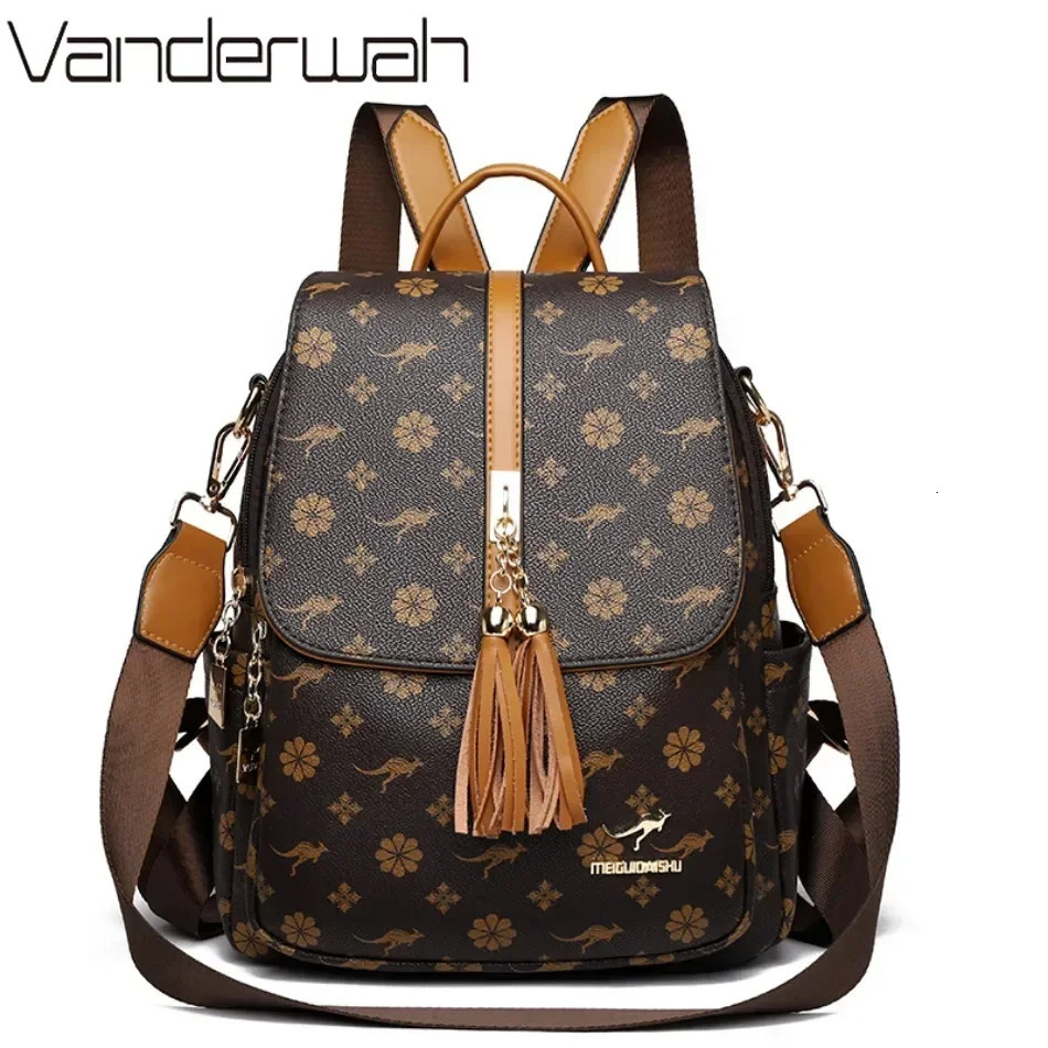 Ladies Backpack er High Quality Leather Women Bag Fashion Printing Tassel School Bags Large Capacity Backpacks Sac 251105