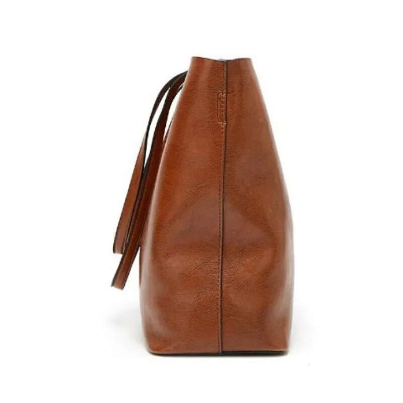 Wa Bucket Bag Simple Double Strap Handbag Fashion Women Handbags Crossbody Bags Leather Shopper Purses