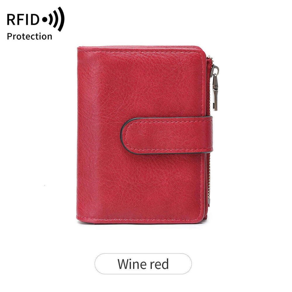 Cross-Border New RFID Anti-Theft Women's Multi-Card Slot Simple Leather European and American Retro Short Wallet