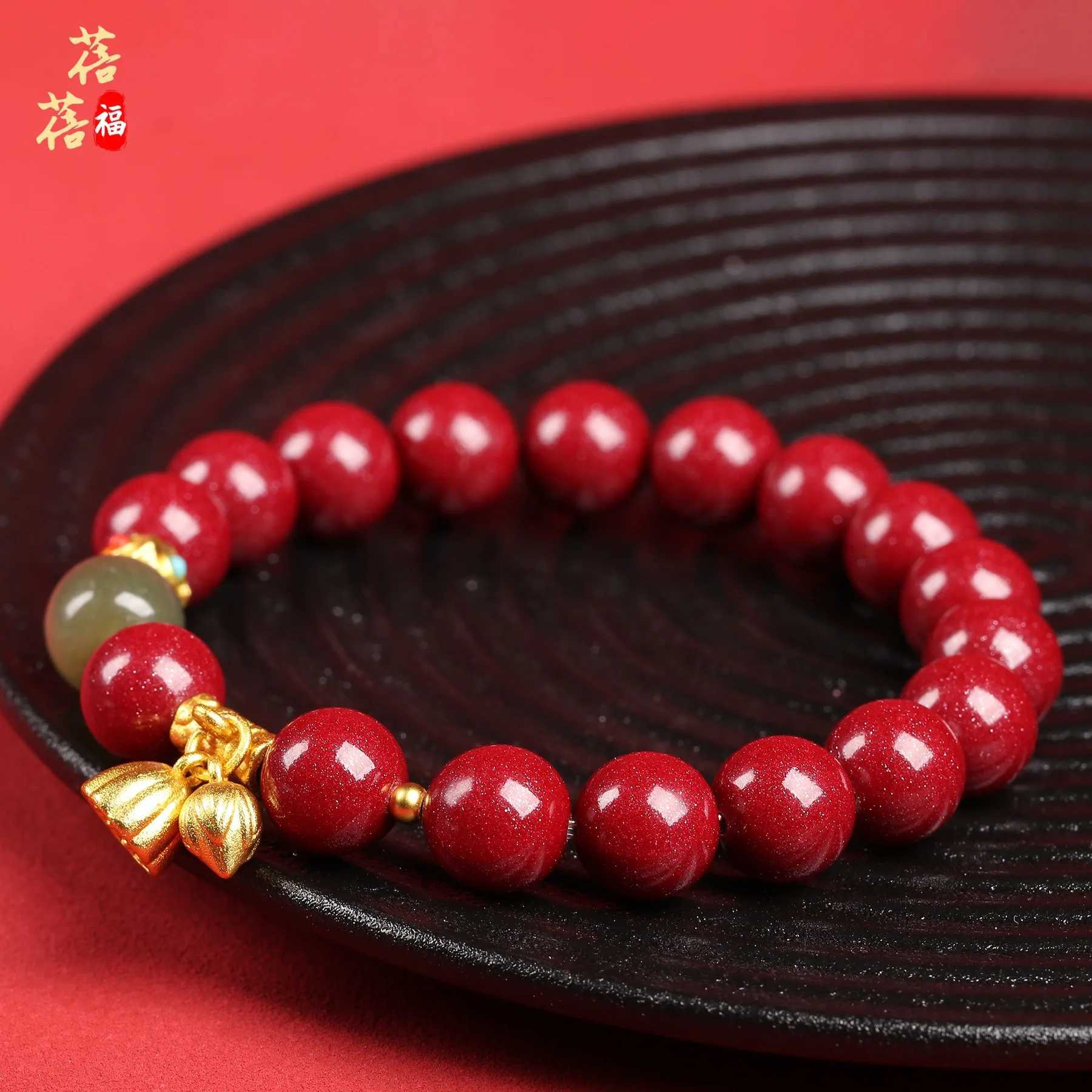 Raw Cinnabar Design Lucky High Content Purple Gold Cinnabar Red 8 10MM Round Bead Hand String Guardian Amulet Jewelry C251105