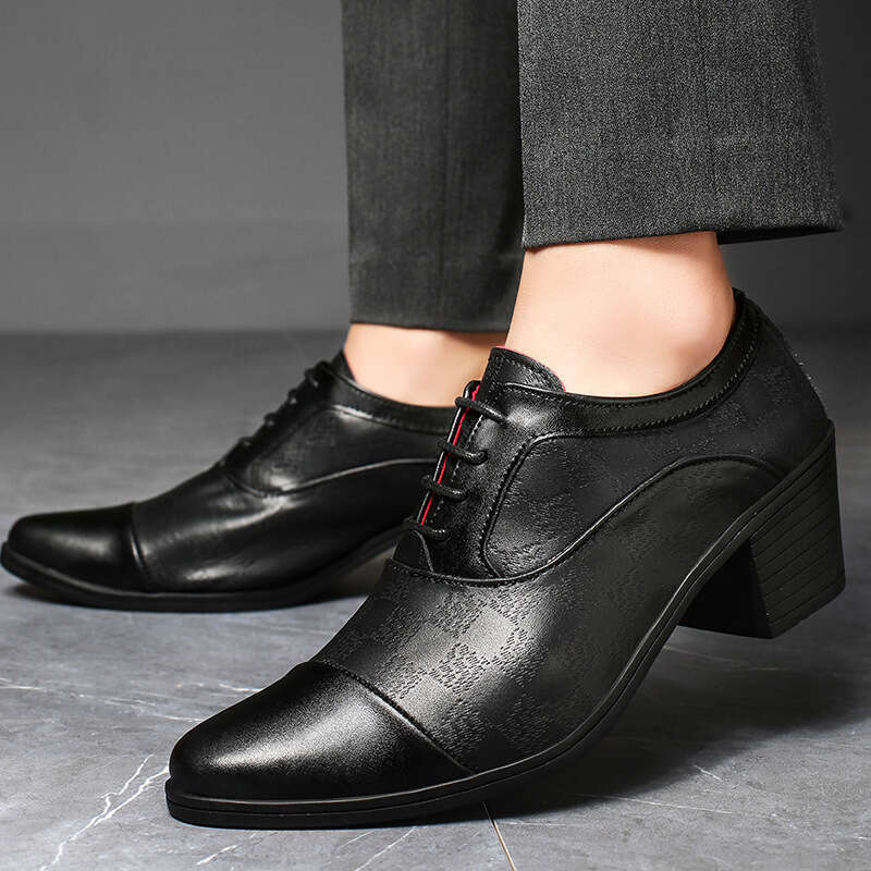 Large size thick heel height increased by 6cm leather pointed high heels 38-46 British casual personality trendy men's shoes