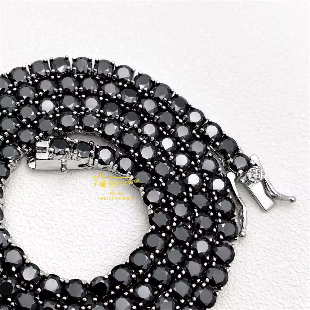 Pass Dia Tester Gra Certificate Sterling Sier Hip Hop Necklace 3mm 4mm Black Moissanite Tennis Chain