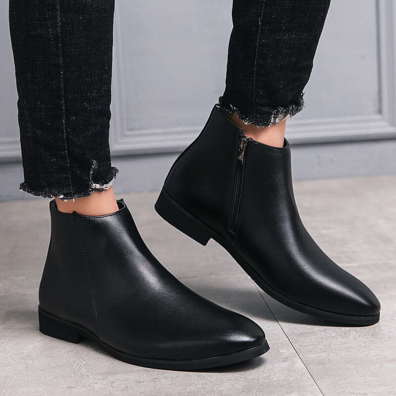 Men's shoes autumn and winter new styles, leather in large sizes, fashionable high top short boots, trendy British style, Martin boots