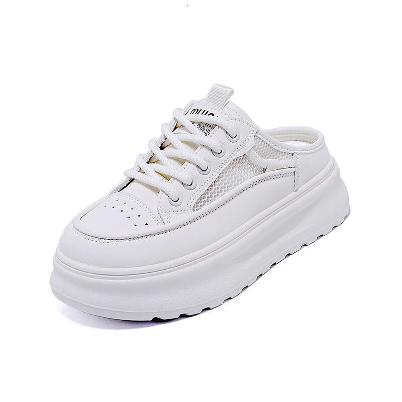 Thick soled half support slippers women, versatile and casual for outdoor wear, 2025 summer new breathable Baotou white shoes KT-2661