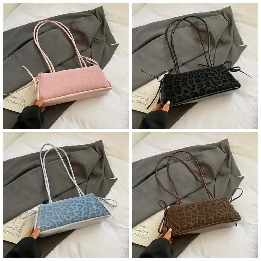 Sweet French Stick Handbag Bow Ribbon Large Capacity Leopard Print Underarm Bags Waterproof Texture PU Shoulder Bag Girls Z251104