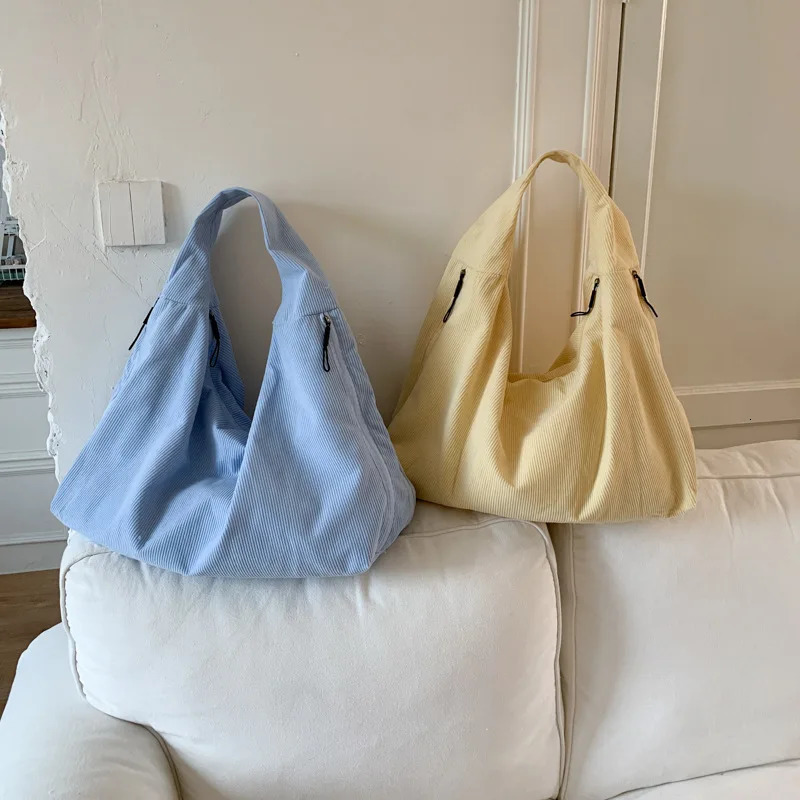Womens Bag Corduroy Fashion Tote Bag Woman Large Capacity Handbag Women Shopping Armpit Shoulder Handbag Solid Color Retro Bag 251104