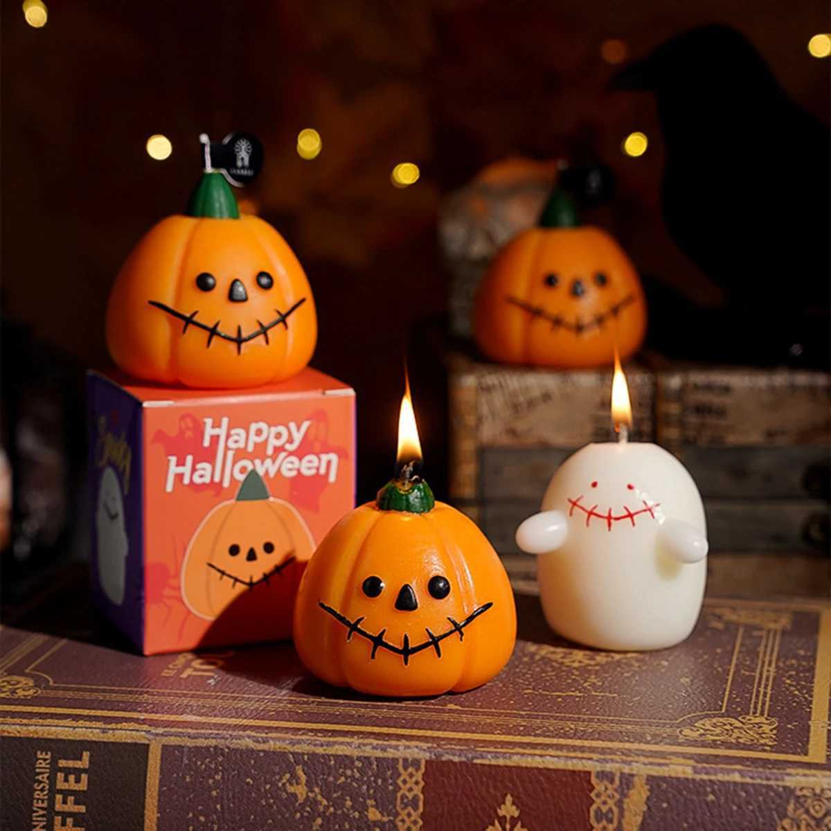 1/3pcs Halloween Scented Candles Set - Spooky Pumpkin Ghost Skull Soy Wax DecorAutumn Festive Home Gifts Trio C251105