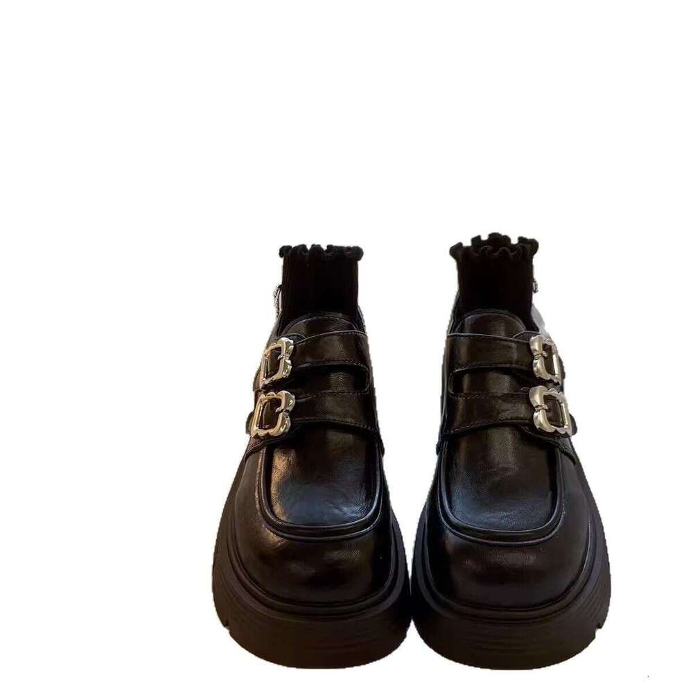 British loafers for women in the spring autumn of 2025, new style with heels and thick soles, fashionable stature, Mary Jane small leather shoes