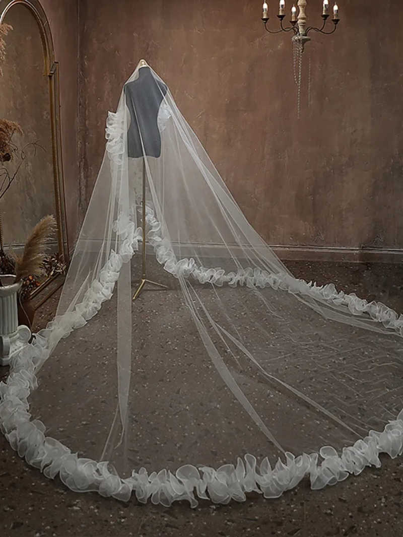 Luxury Bridal Veil 3M Long Cathedral Lace Handmade Slower One Layer With Comb Wedding Veils Customized velo de novia