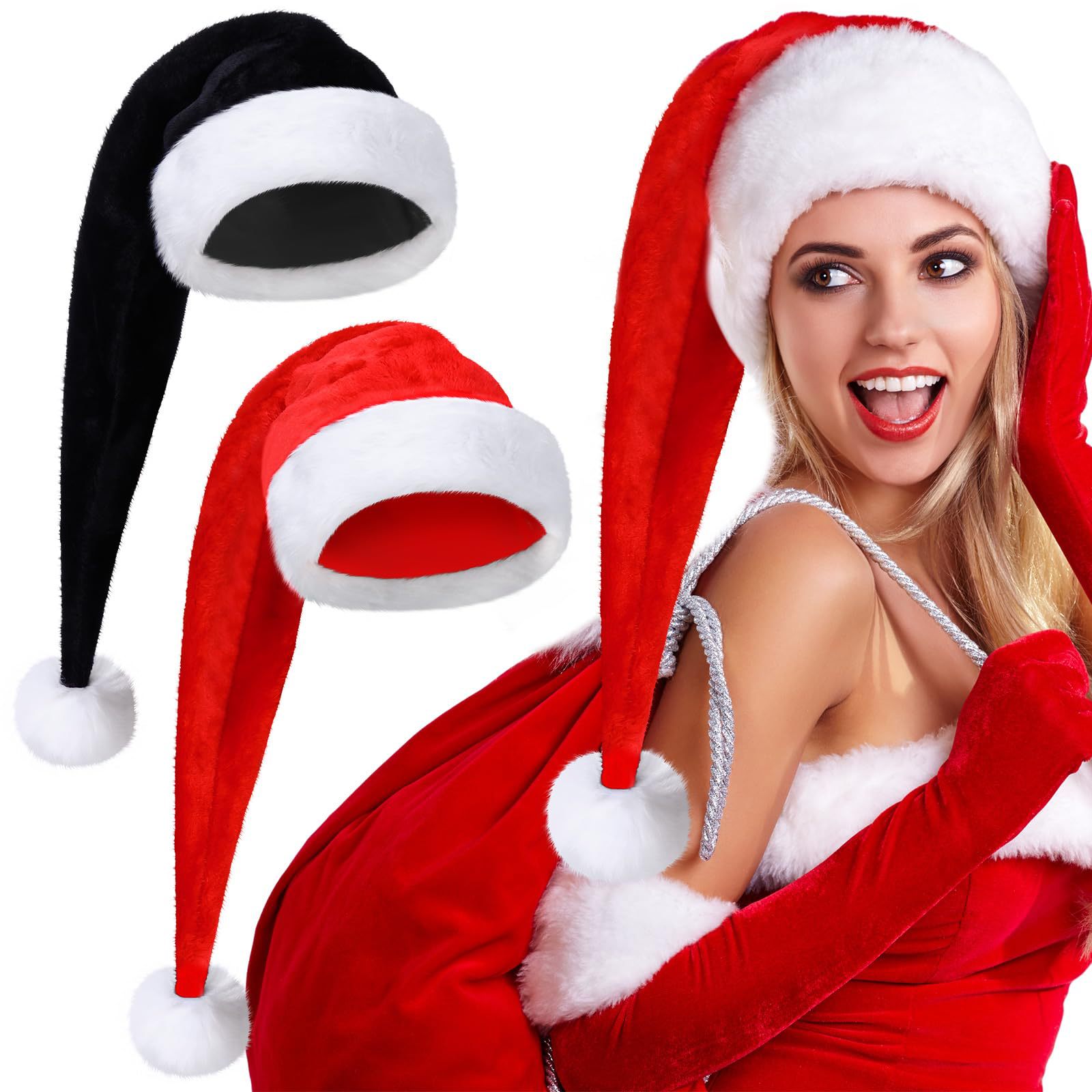 Santa Claus hats for men and women, adult Christmas holiday hats, extra long, thick, classic plush, suitable for holiday party supplies