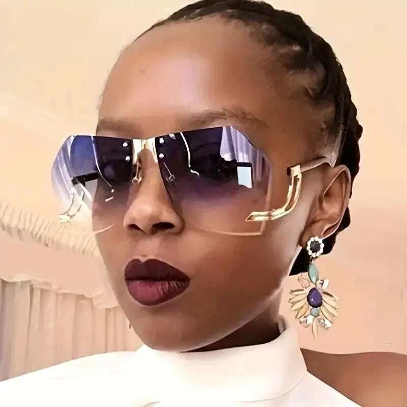 Transparent Rimless Sunglasses Brand Designer Large Irregular Cutting Lens Gradient Sun Glasses For Women Fashion 2025