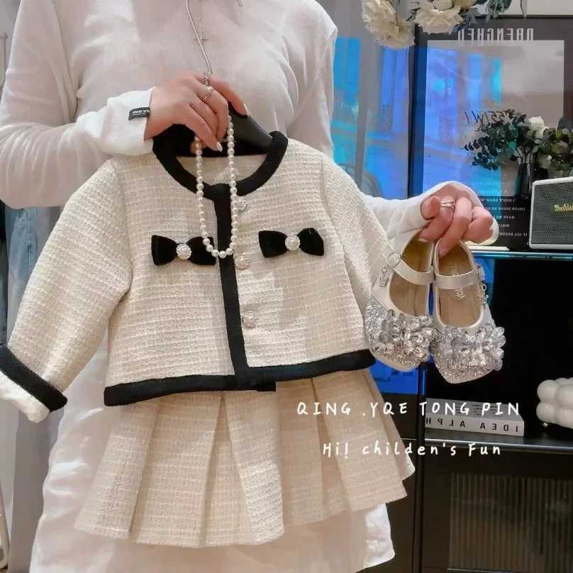 Korean Girls Small Fragrant Style Cardigan Skirt Set Baby Temperament 2024 Autumn Coat Short Skirt Two Piece New Set Y251105