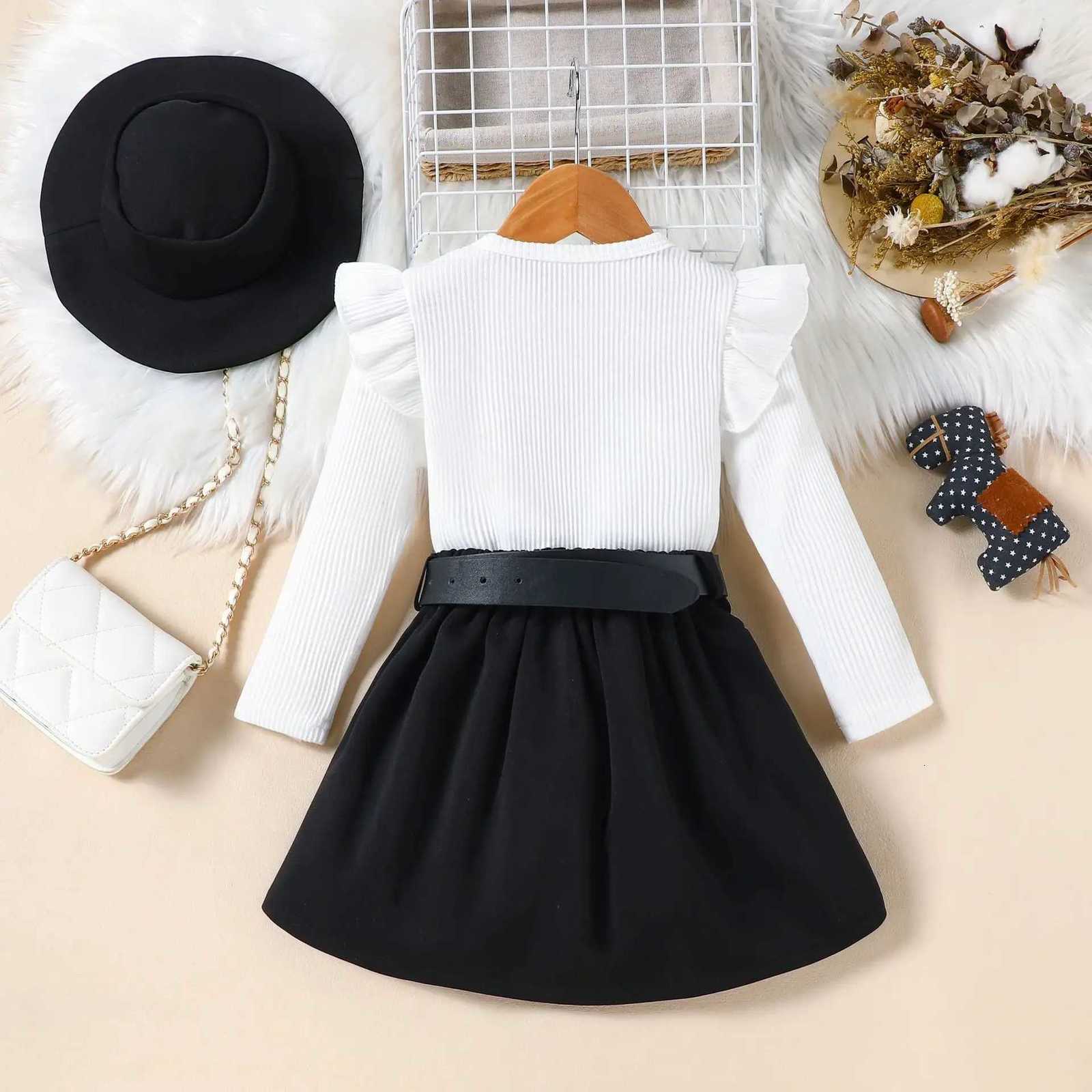 2025 Autumn And Winter Outfits Kids Girls 3 Pcs Set Dress Belt Hat New Clothes For Baby Girls Toddler Clothing For 2-8Year Y251105