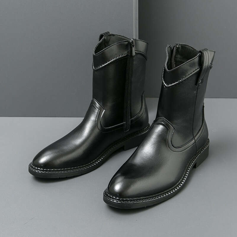 Men's in plus size, new long boots, fashionable high top leather shoes, trendy denim boots
