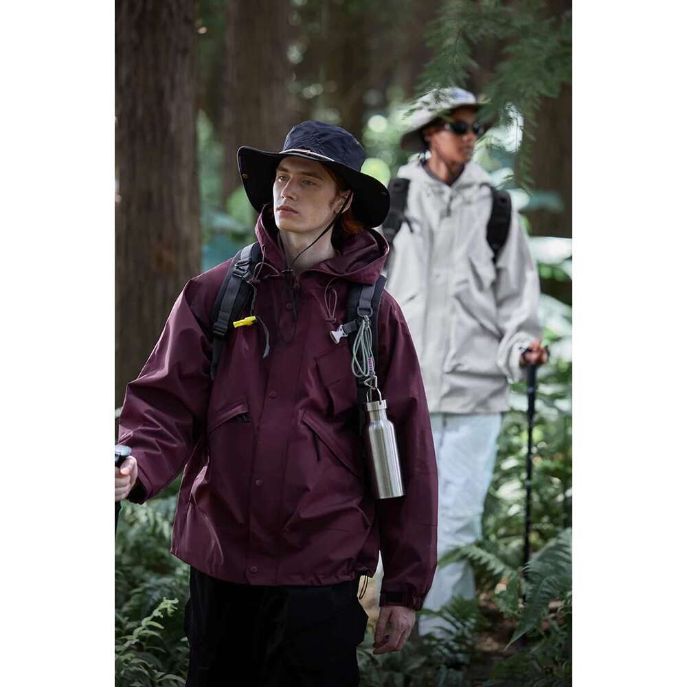 Full Zip Up Hooded Windbreaker Unisex Spring Outdoor Hiking Cargo Jacket