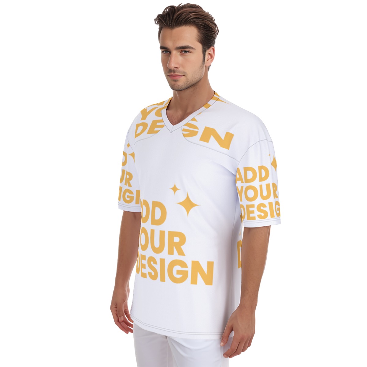 Men's Football Jersey All-Over Print, V-Neck Breathable Soccer Shirt, Lightweight Sports Top 100% Polyester Custom Team Uniform