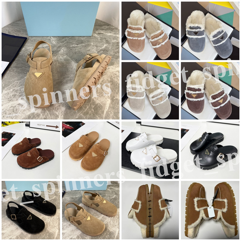 Designer Women Sandals Comfort Suede Shearling Cotton Slippers Winter Warm House Mules Shoes Fashion Ladies Fur Sandals 29456
