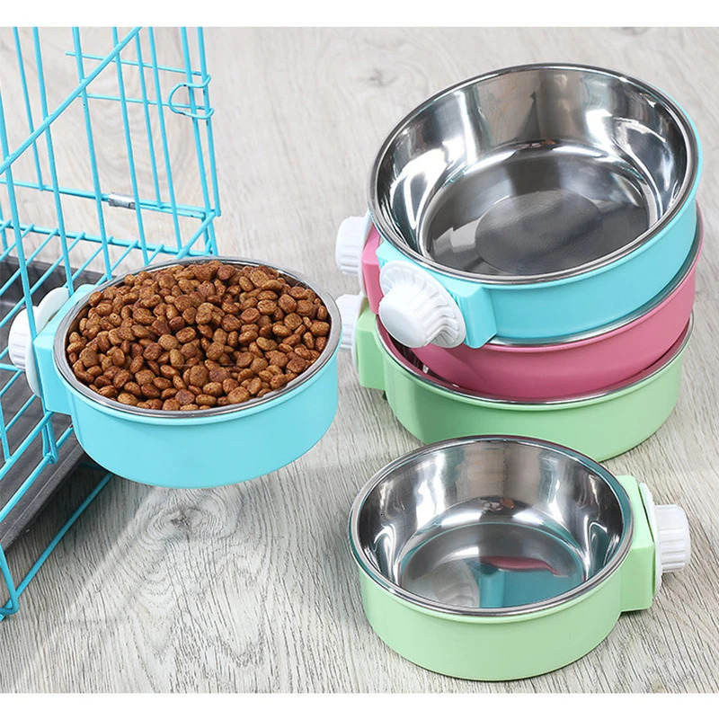 Pet feeding bowl hanging anti slip cat and dog food bowl stainless steel small dog water dispenser can be fixed on the cage pet supplies 250403