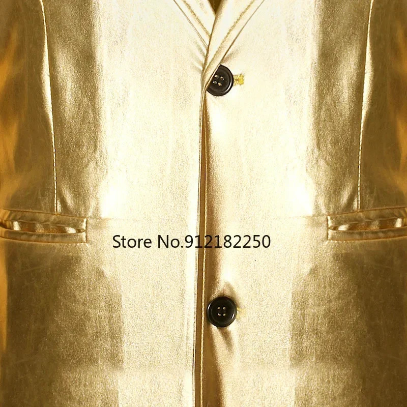 Mens Shiny Gold 2-piece Set TrailblazerPants Terno Masculino Fashion Party DJ Club Dress Evening Dress Mens Stage Singer Costume 250402