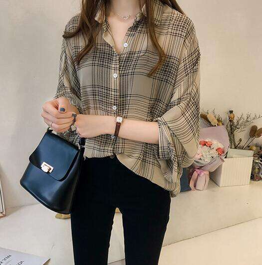 Spring And Autumn Fashion New Chic Loose BF Plaid Women's Long Sleeve Hong Kong Top Korean Style Shirt Jacket B5
