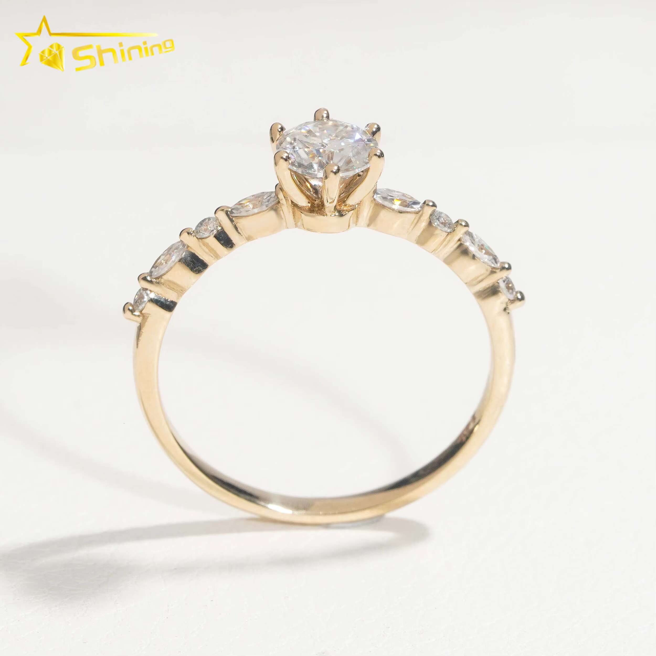 Fine Jewelry Fashion Design 14K Solid Yellow Gold Moissanite Lab Grown Diamond Engagement Ring